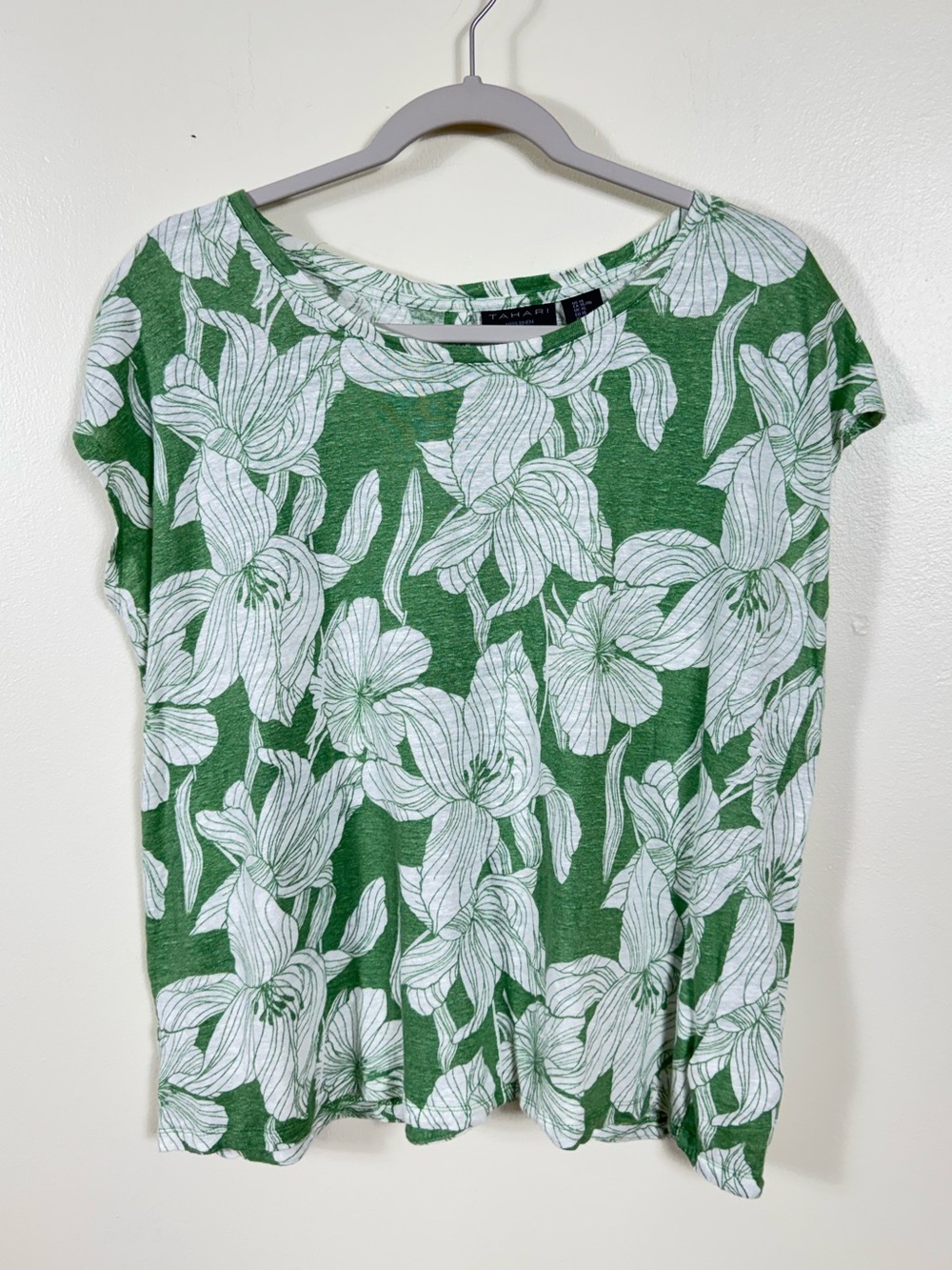 Tahari 100% Linen Blouse Top XL Beach Coastal Euro Summer Bohemian